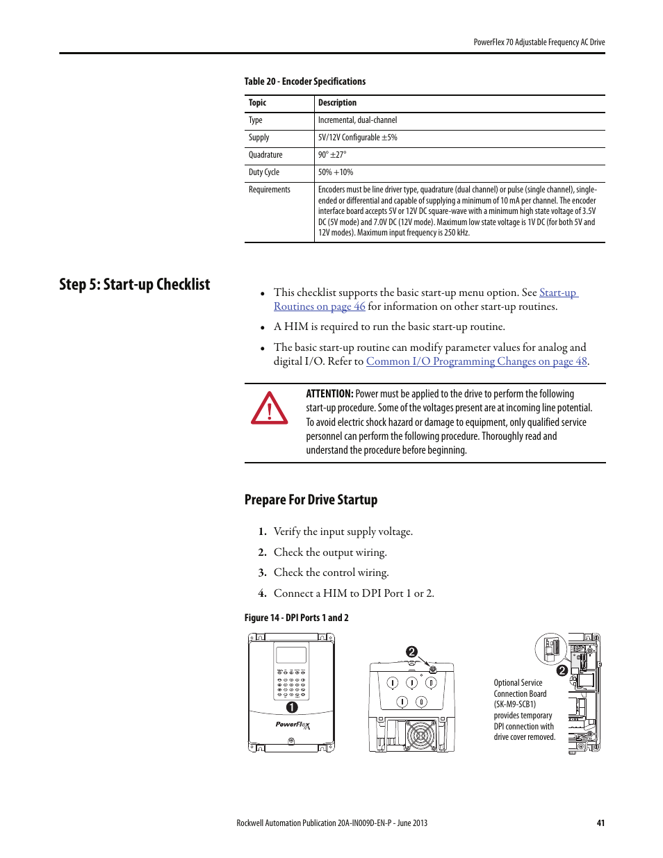 Step 5: start-up checklist, Prepare for drive startup | Rockwell Automation 20A PowerFlex 70 Adjustable Frequency AC Drive User Manual | Page 41 / 56