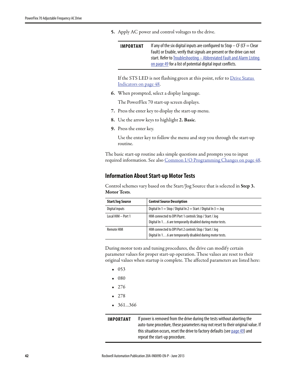 Information about start-up motor tests | Rockwell Automation 20A PowerFlex 70 Adjustable Frequency AC Drive User Manual | Page 42 / 56