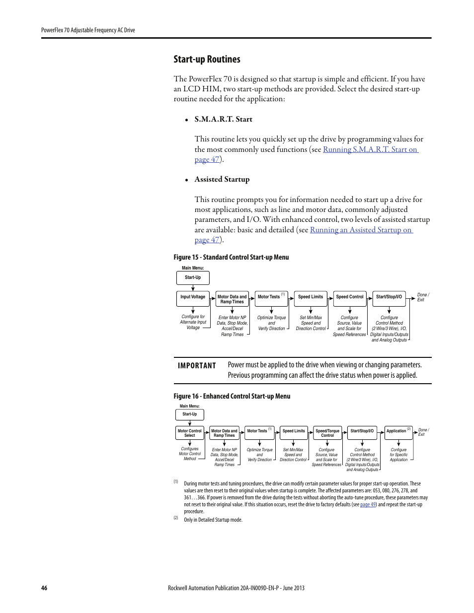 Start-up routines, Start-up, For i | Rockwell Automation 20A PowerFlex 70 Adjustable Frequency AC Drive User Manual | Page 46 / 56