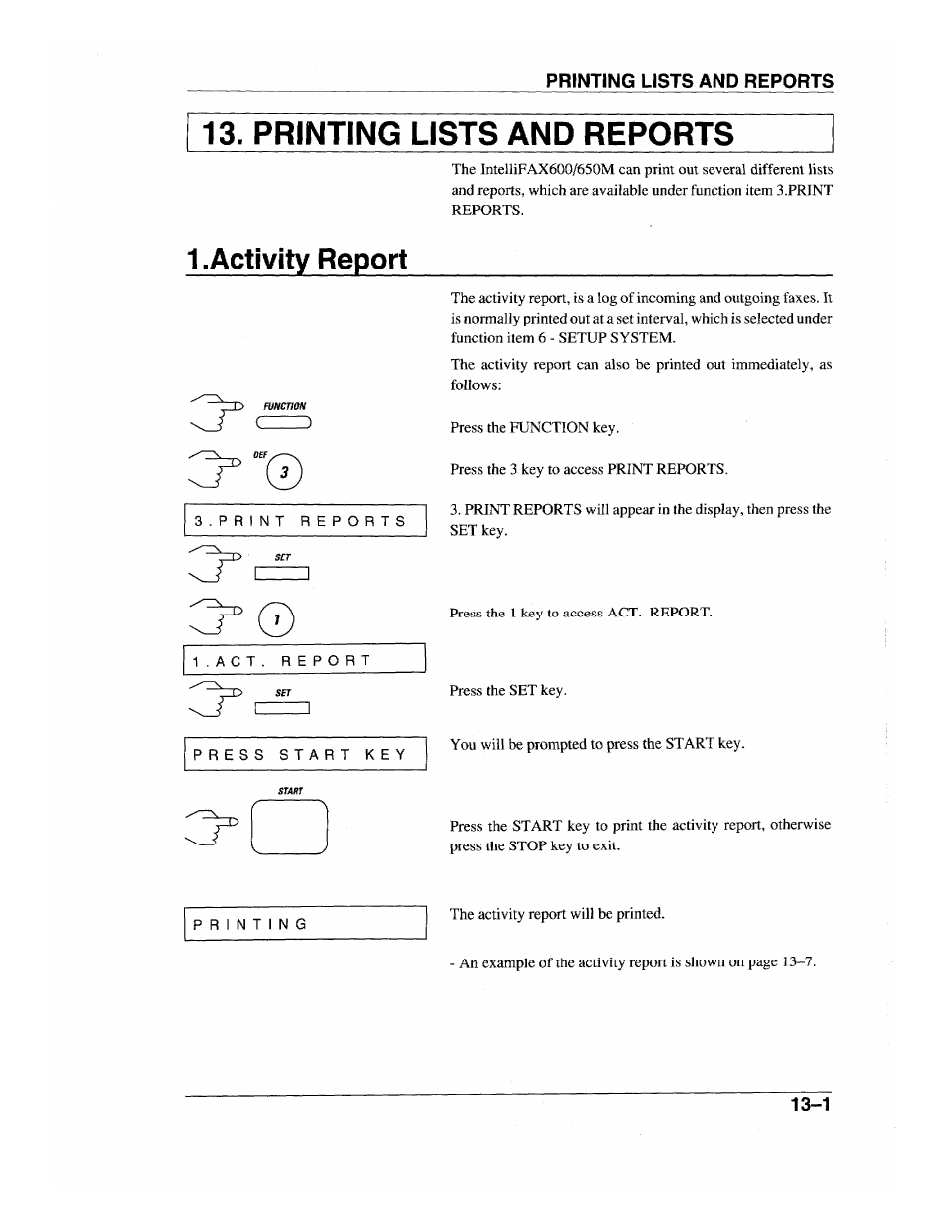 Printing lists and reports, 1 .activity report, Activity report -1 | Brother INTELLIFAX 600 User Manual | Page 103 / 122