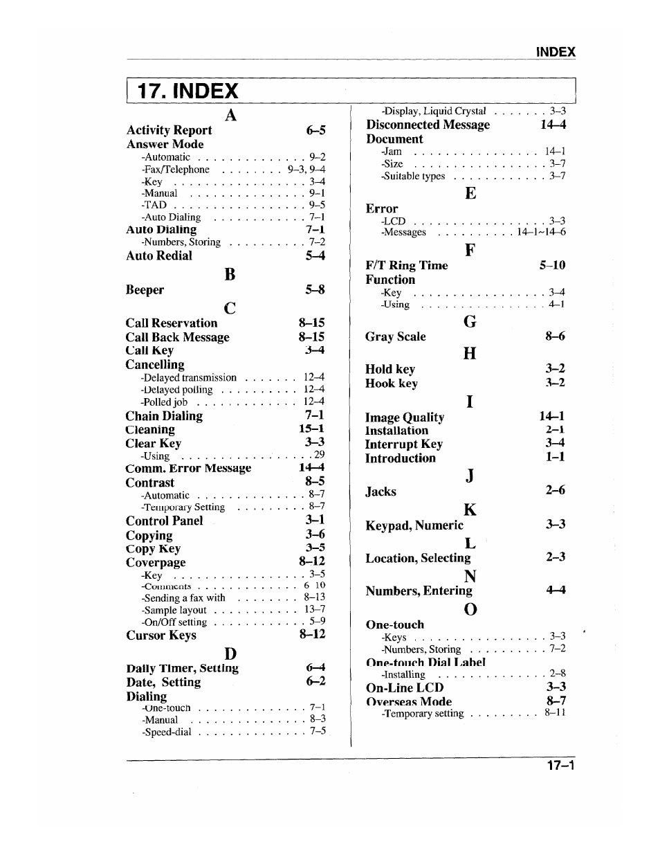 Index | Brother INTELLIFAX 600 User Manual | Page 119 / 122