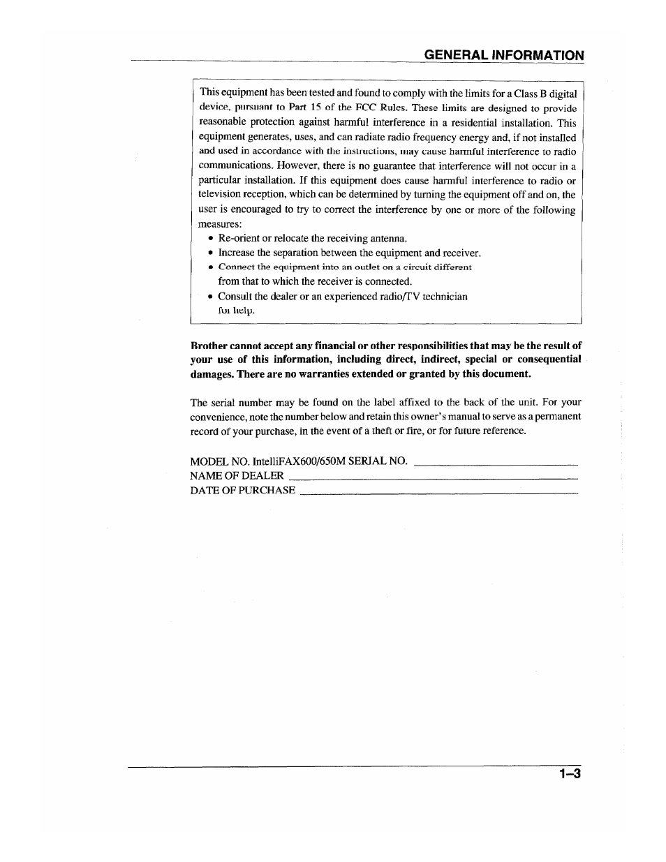 General information | Brother INTELLIFAX 600 User Manual | Page 17 / 122