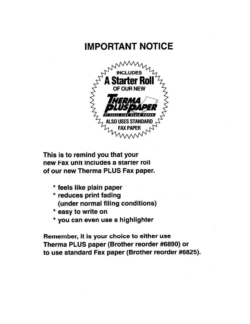 A starter roll, Pluspakh, Important notice | Brother INTELLIFAX 600 User Manual | Page 3 / 122