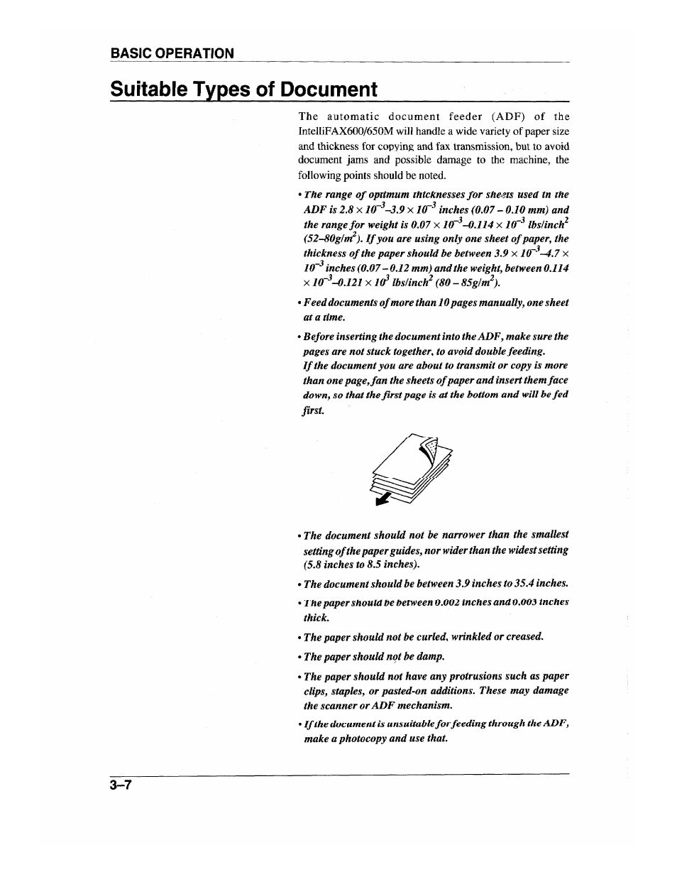 Suitable types of document, Suitable types of document -7, Basic operation | Brother INTELLIFAX 600 User Manual | Page 34 / 122