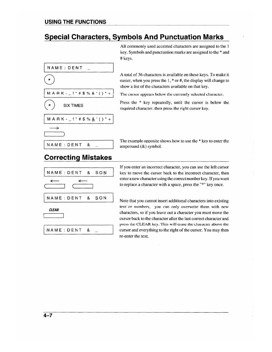 Special characters, symbols and punctuation marks, Correcting mistakes | Brother INTELLIFAX 600 User Manual | Page 42 / 122