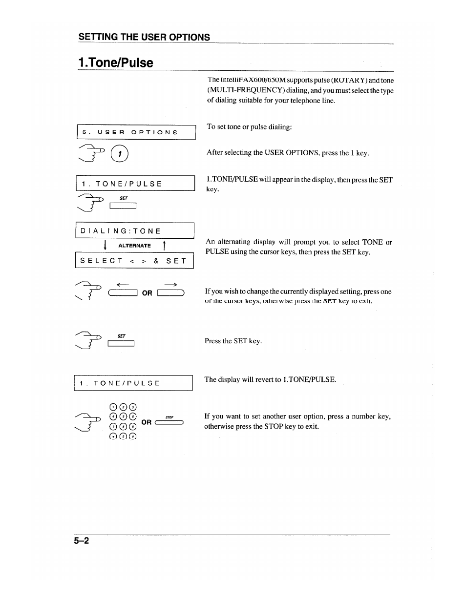 I.tone/pulse, Setting the user options | Brother INTELLIFAX 600 User Manual | Page 44 / 122