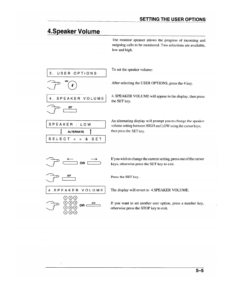 Speaker volume, Setting the user options | Brother INTELLIFAX 600 User Manual | Page 47 / 122