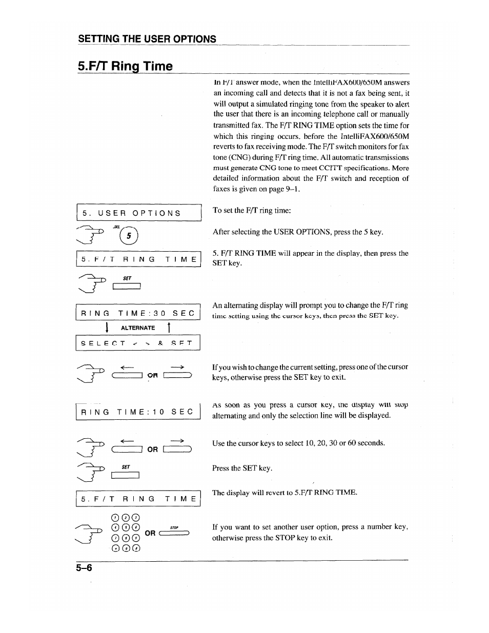 F/t ring time, Setting the user options | Brother INTELLIFAX 600 User Manual | Page 48 / 122