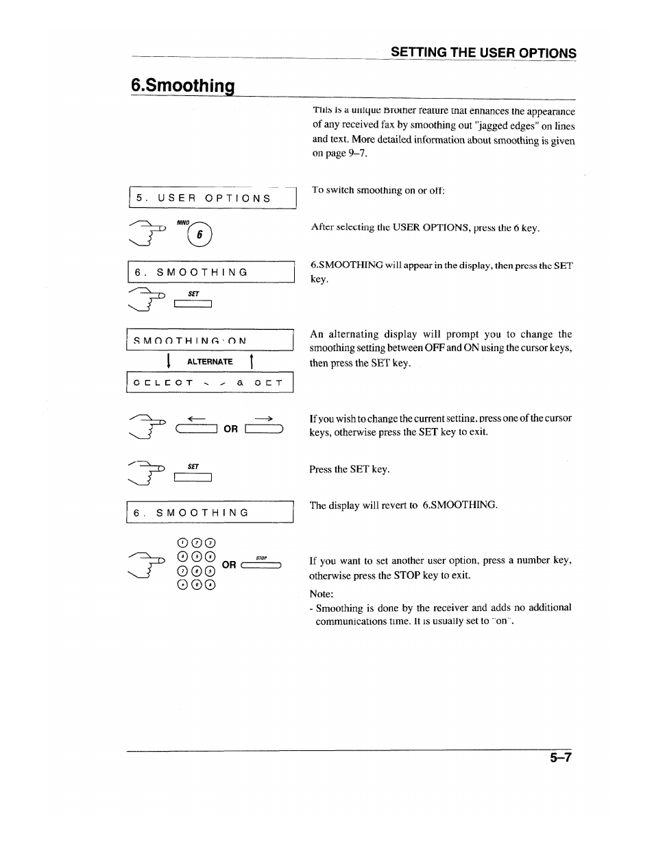 S.smoothing, Setting the user options, O 0 0 g00 | Brother INTELLIFAX 600 User Manual | Page 49 / 122