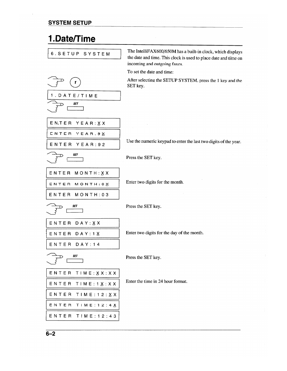 Date/time, Date/time -2, System setup | Brother INTELLIFAX 600 User Manual | Page 54 / 122