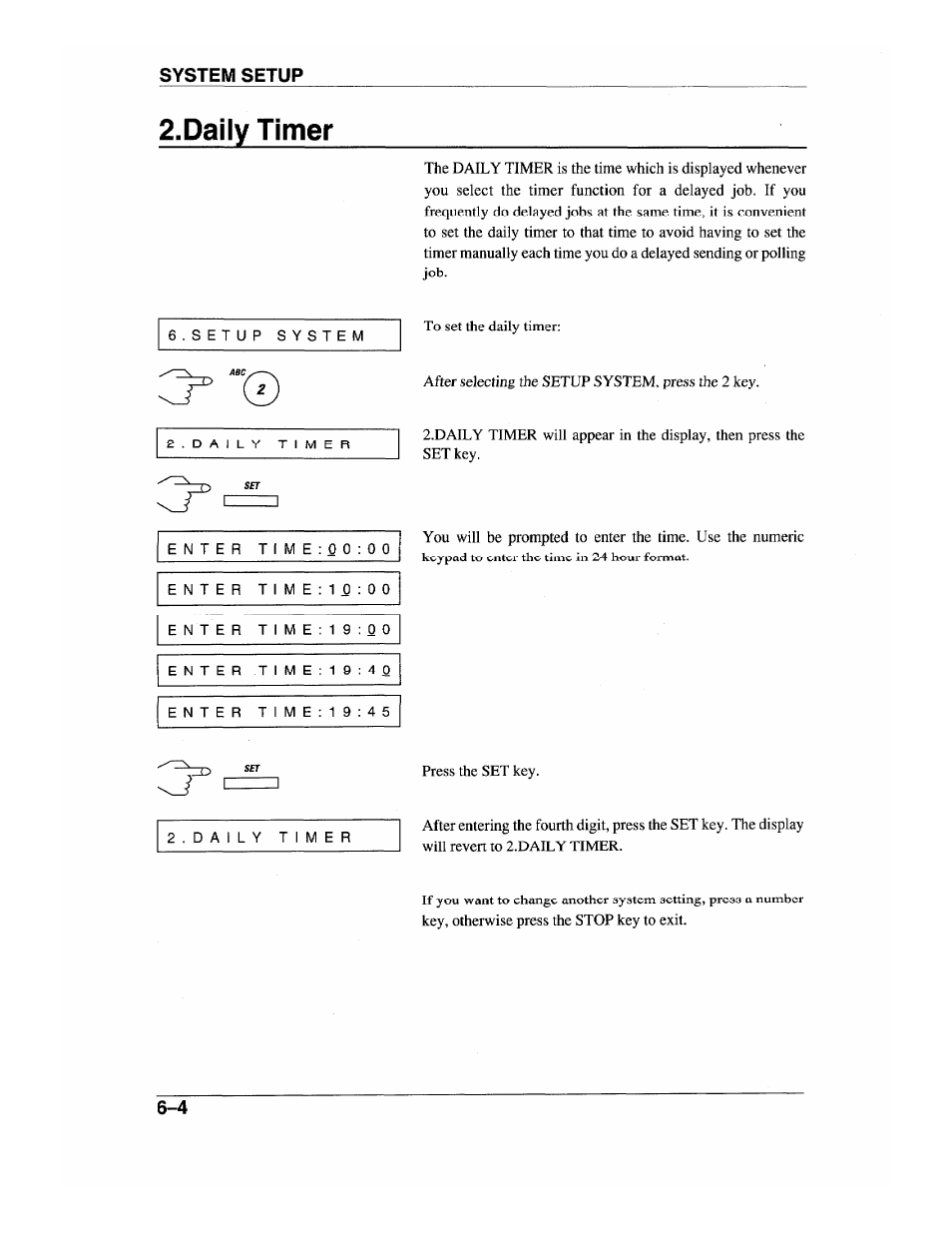 Daily timer, Daily timer -4, System setup | Brother INTELLIFAX 600 User Manual | Page 56 / 122