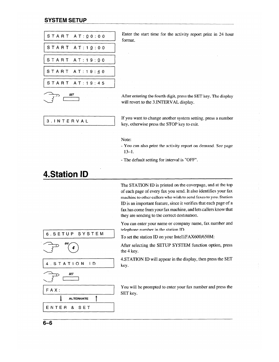 Station id, Station id -6, System setup | Brother INTELLIFAX 600 User Manual | Page 58 / 122