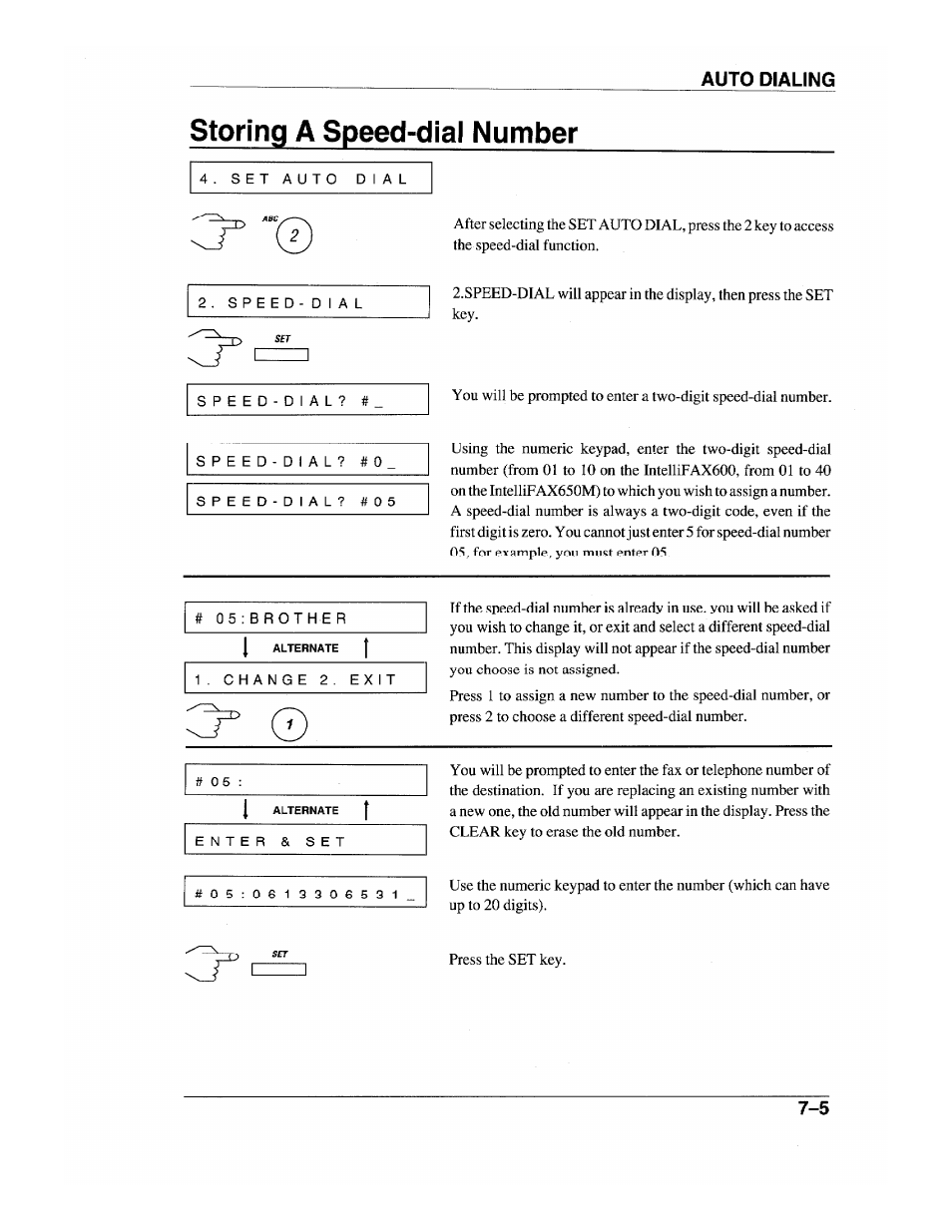 Storing a speed-dial number, Storing a speed-dial number -5 | Brother INTELLIFAX 600 User Manual | Page 67 / 122