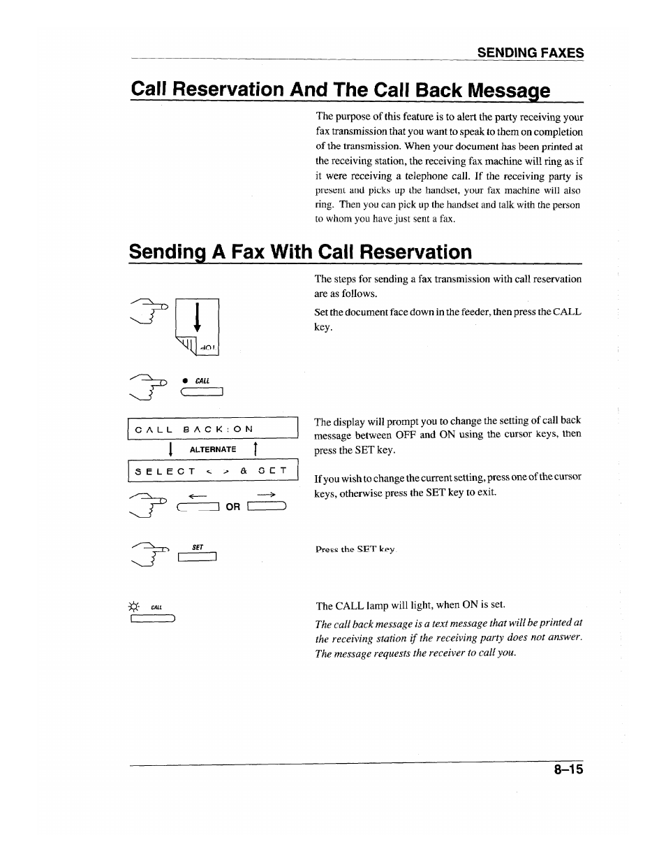 Call reservation and the call back message, Sending a fax with call reservation, Call reservation and the call back message -15 | Brother INTELLIFAX 600 User Manual | Page 83 / 122