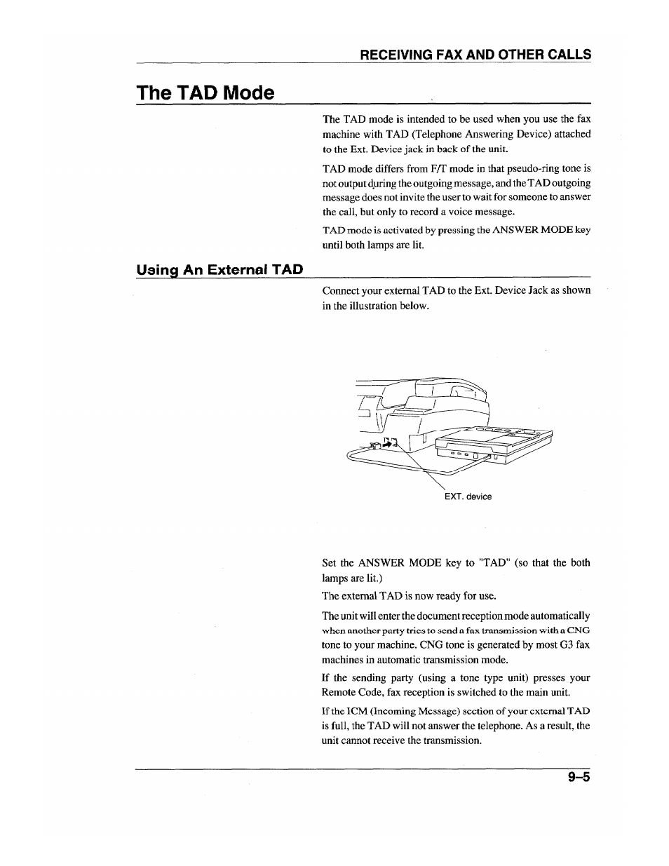 The tad mode, Using an external tad | Brother INTELLIFAX 600 User Manual | Page 89 / 122