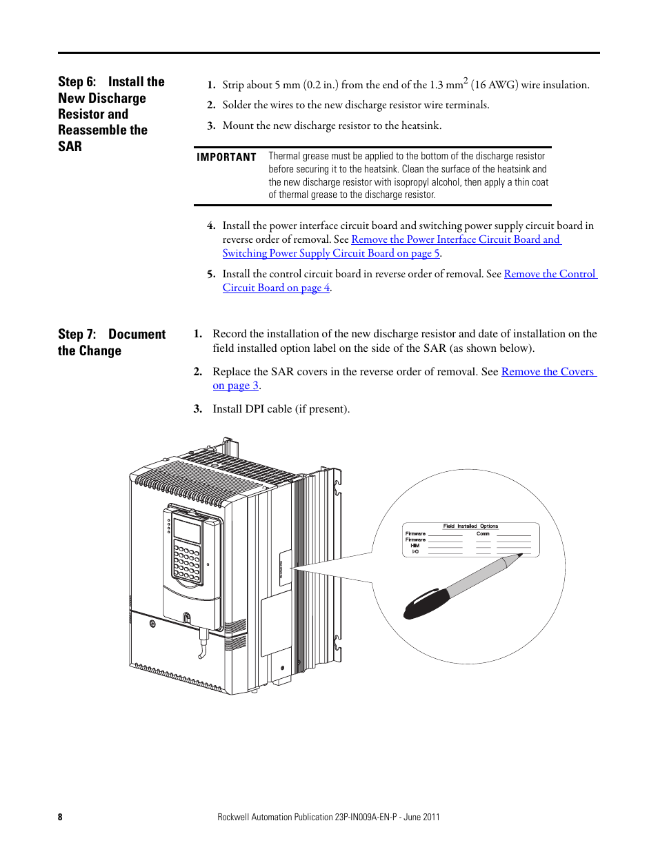 Step 7: document the change, Document the change | Rockwell Automation 23P PowerFlex DC Stand-Alone Regulator (SAR) Discharge Resistor User Manual | Page 8 / 10