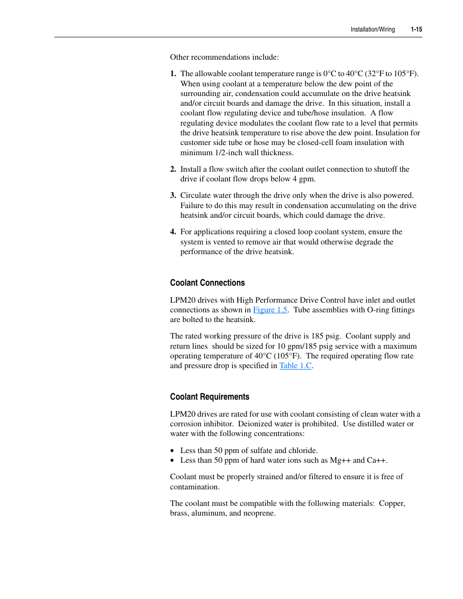 Coolant connections, Coolant requirements | Rockwell Automation LPM20  Liquid-Cooled AC Drive with High Performance Drive Control User Manual | Page 27 / 92