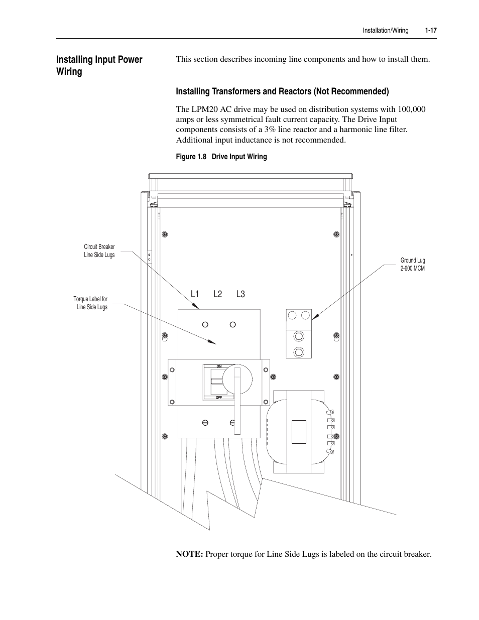 Installing input power wiring, Installing input power wiring -17 | Rockwell Automation LPM20  Liquid-Cooled AC Drive with High Performance Drive Control User Manual | Page 29 / 92