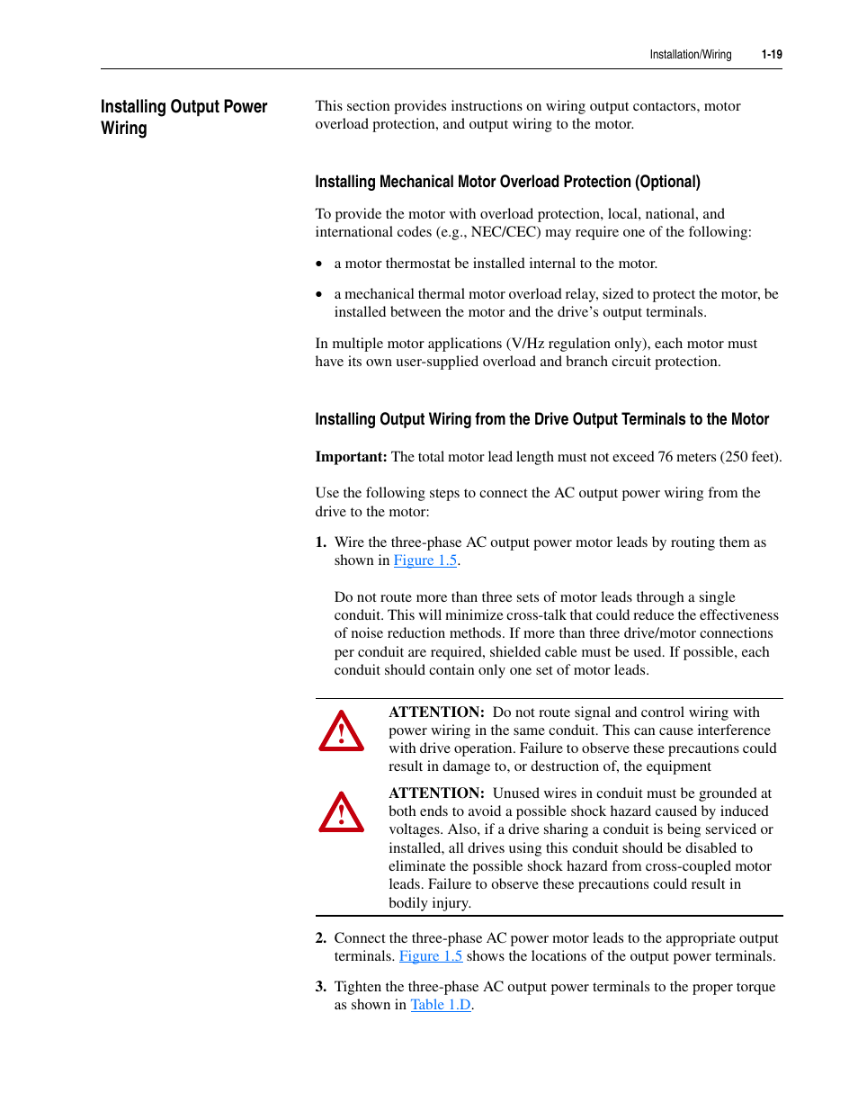 Installing output power wiring, Installing output power wiring -19 | Rockwell Automation LPM20  Liquid-Cooled AC Drive with High Performance Drive Control User Manual | Page 31 / 92