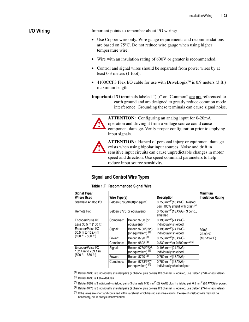 I/o wiring, Signal and control wire types, I/o wiring -23 | Rockwell Automation LPM20  Liquid-Cooled AC Drive with High Performance Drive Control User Manual | Page 35 / 92