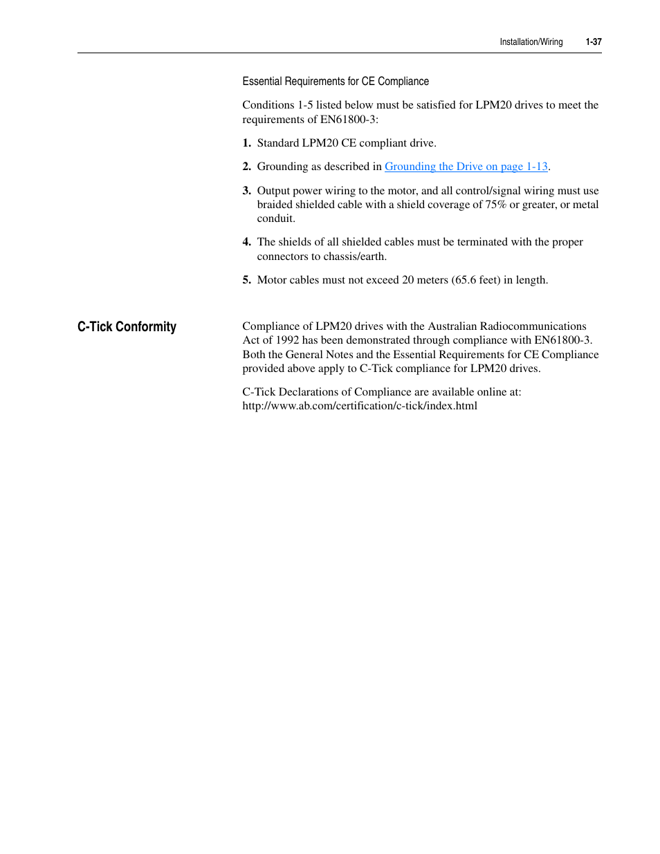 C-tick conformity, C-tick conformity -37 | Rockwell Automation LPM20  Liquid-Cooled AC Drive with High Performance Drive Control User Manual | Page 49 / 92