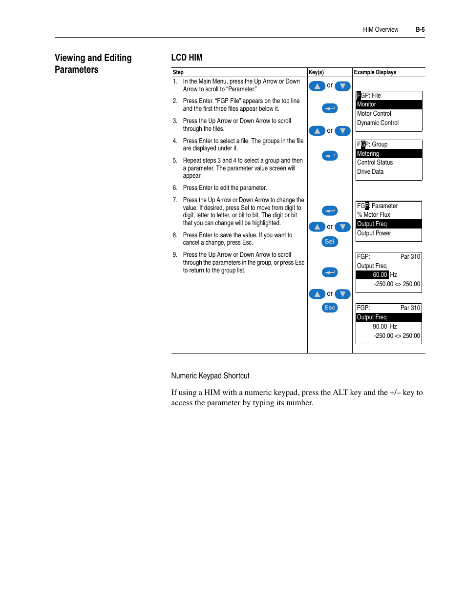 Viewing and editing parameters, Lcd him | Rockwell Automation LPM20  Liquid-Cooled AC Drive with High Performance Drive Control User Manual | Page 73 / 92