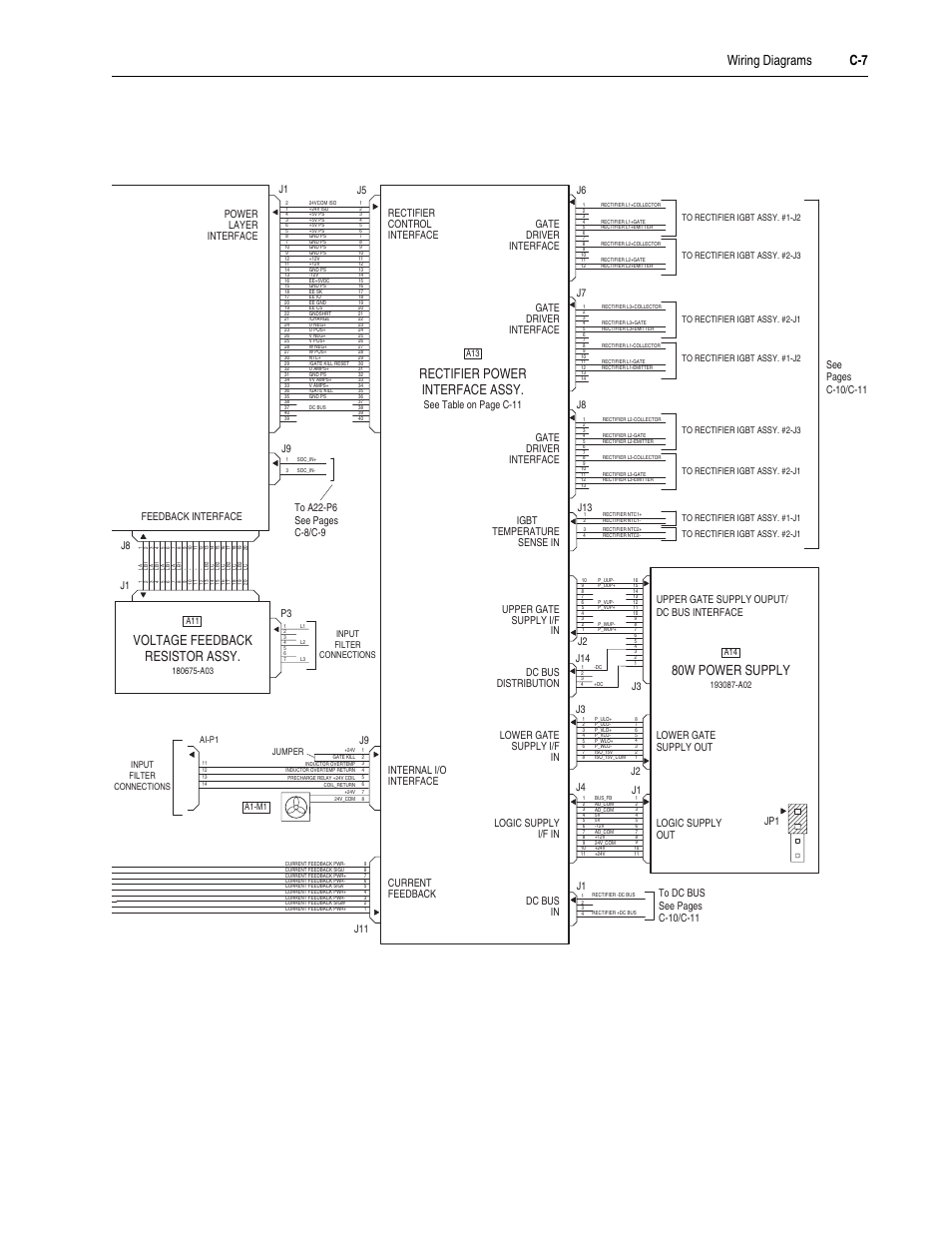 Wiring diagrams c-7, 80w power supply, Rectifier power | Interface assy, Voltage feedback resistor assy | Rockwell Automation LPM20  Liquid-Cooled AC Drive with High Performance Drive Control User Manual | Page 81 / 92
