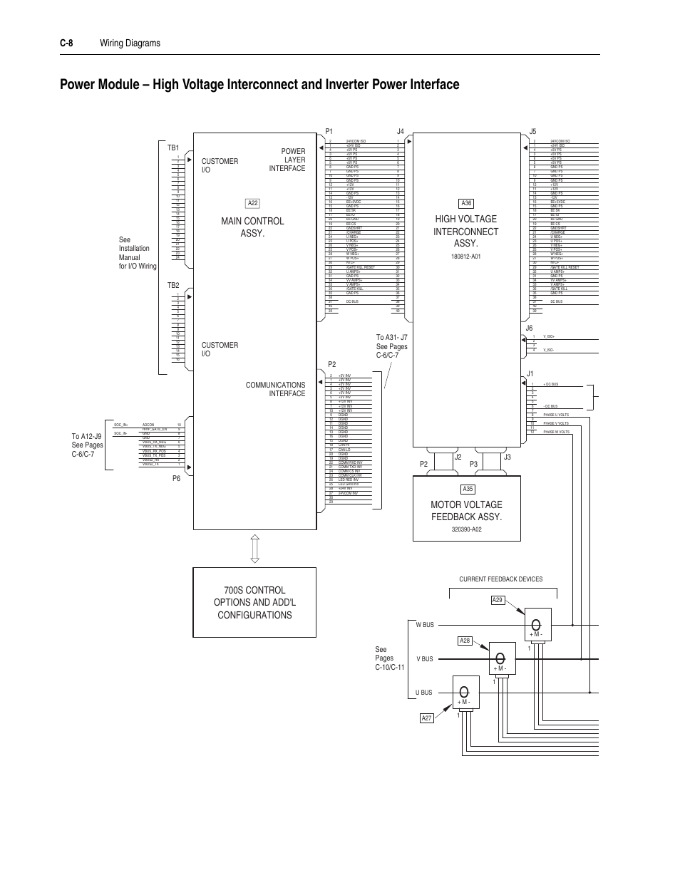 C-8 wiring diagrams, Assy, Main control | High voltage, Feedback assy. motor voltage, Configurations 700s control options and add'l, Interconnect | Rockwell Automation LPM20  Liquid-Cooled AC Drive with High Performance Drive Control User Manual | Page 82 / 92