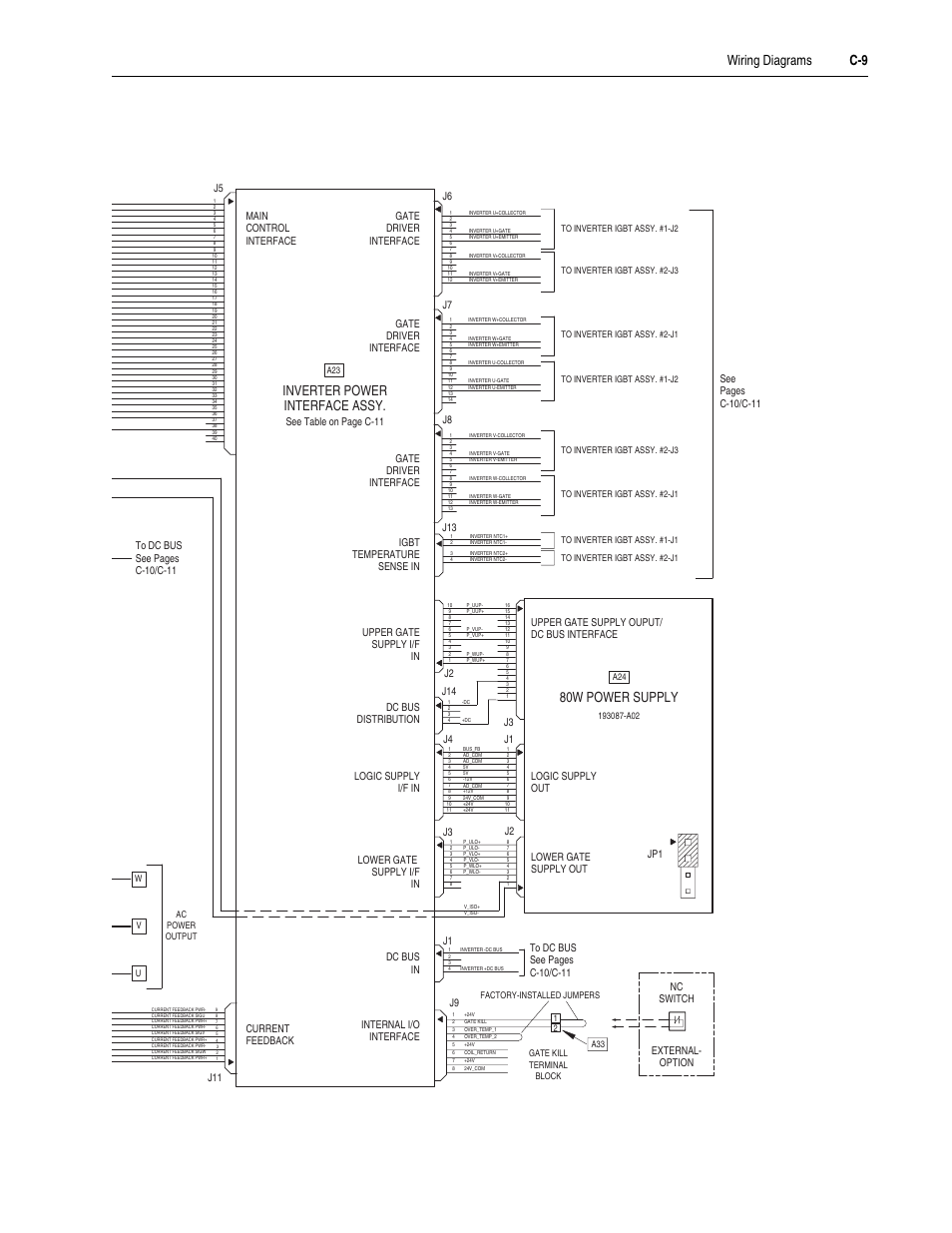 Wiring diagrams c-9, 80w power supply, Inverter power interface assy | Rockwell Automation LPM20  Liquid-Cooled AC Drive with High Performance Drive Control User Manual | Page 83 / 92