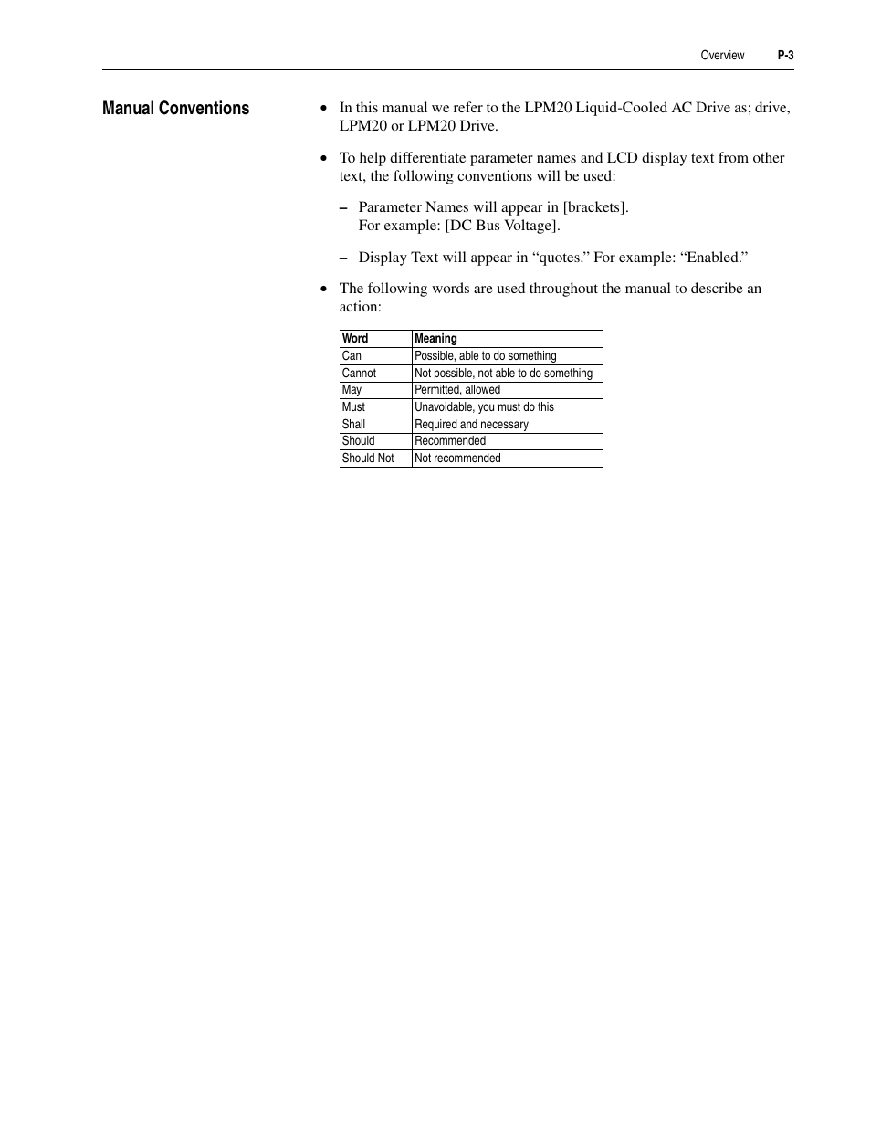 Manual conventions | Rockwell Automation LPM20  Liquid-Cooled AC Drive with High Performance Drive Control User Manual | Page 9 / 92