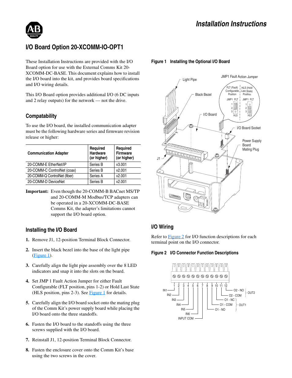 Rockwell Automation 20-XCOMM-IO-OPT1 I/O Board Option 20-XCOMM-IO-OPT1 User Manual | 2 pages