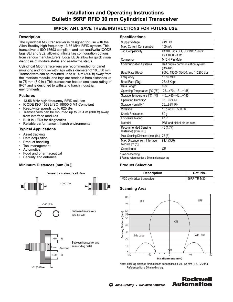 Rockwell Automation 56RF RFID 30 mm Cylindrical Transceiver User Manual | 2 pages