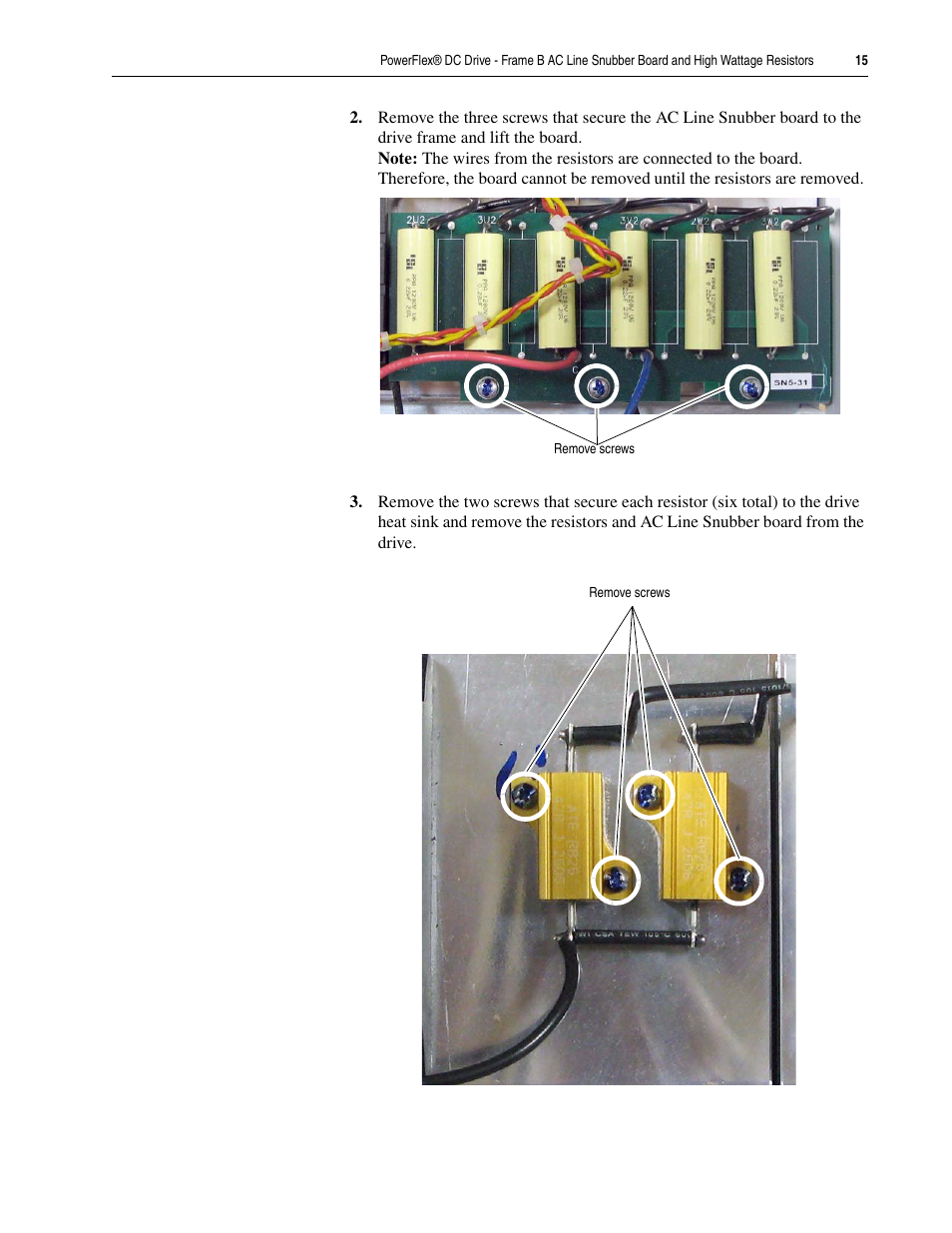 Rockwell Automation 20P PowerFlex DC Drive - Frame B AC Line Snubber Board and High Wattage Resistors User Manual | Page 15 / 18