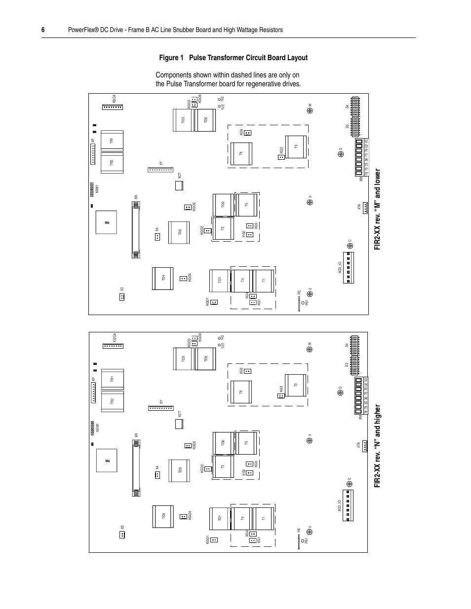 Figure 1 pulse transformer circuit board layout | Rockwell Automation 20P PowerFlex DC Drive - Frame B AC Line Snubber Board and High Wattage Resistors User Manual | Page 6 / 18