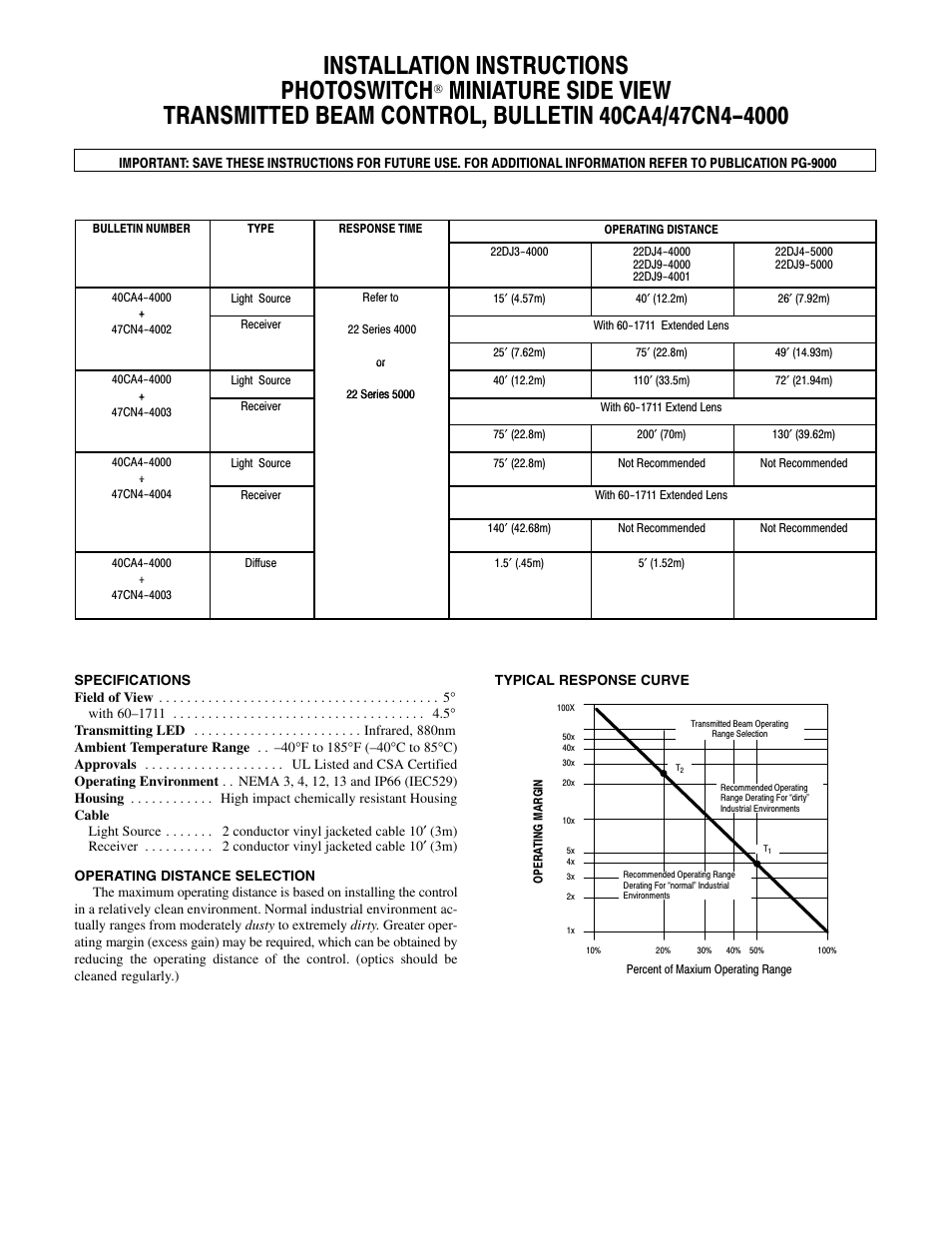 Rockwell Automation 40CA4 Miniature End View Transmitted Beam Control User Manual | 2 pages