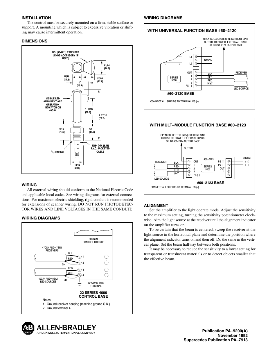 Wiring diagrams | Rockwell Automation 40CA4 Miniature End View Transmitted Beam Control User Manual | Page 2 / 2