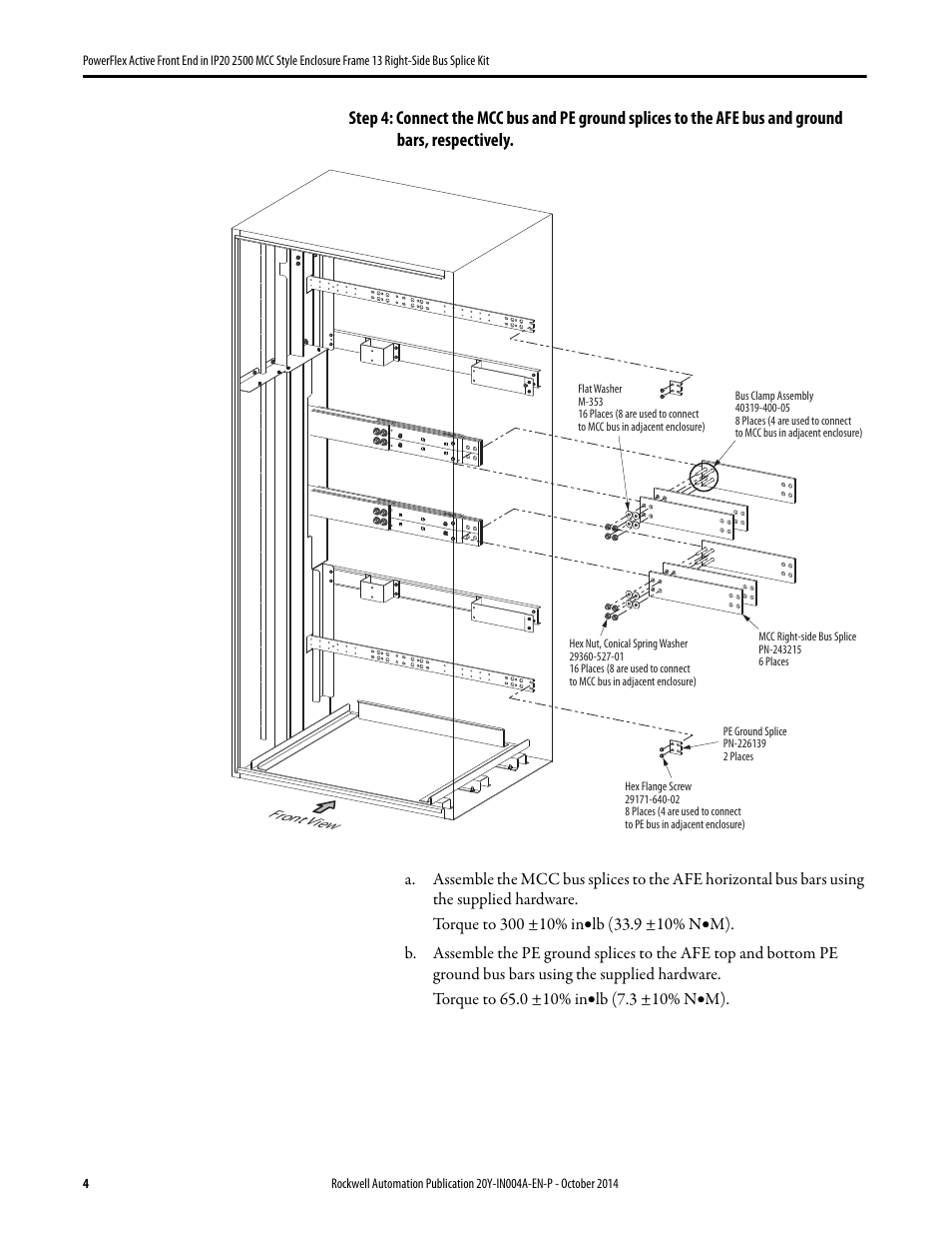 Rockwell Automation 20Y PowerFlex Active Front End in IP20 2500 Encl. Fr. 13 Right-Side Bus Splice Kit User Manual | Page 4 / 6