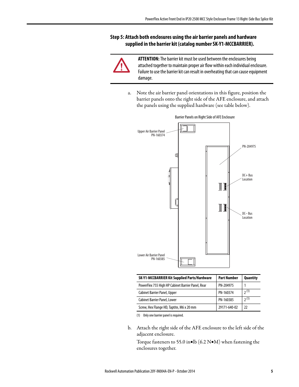 Rockwell Automation 20Y PowerFlex Active Front End in IP20 2500 Encl. Fr. 13 Right-Side Bus Splice Kit User Manual | Page 5 / 6