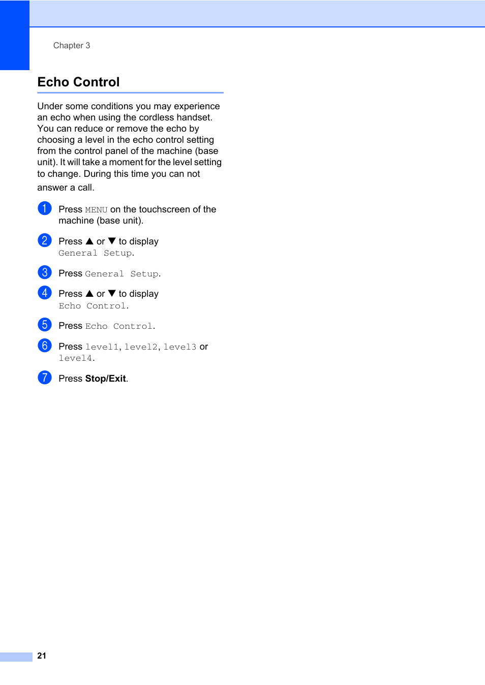 Echo control | Brother BCL-D60 User Manual | Page 32 / 43