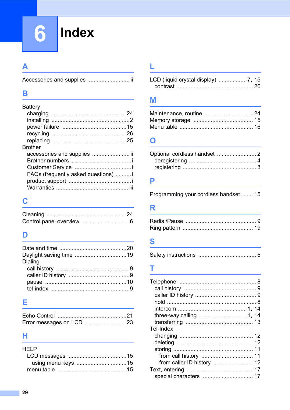 Index | Brother BCL-D60 User Manual | Page 40 / 43