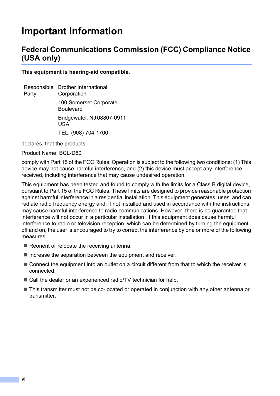 Important information | Brother BCL-D60 User Manual | Page 8 / 43