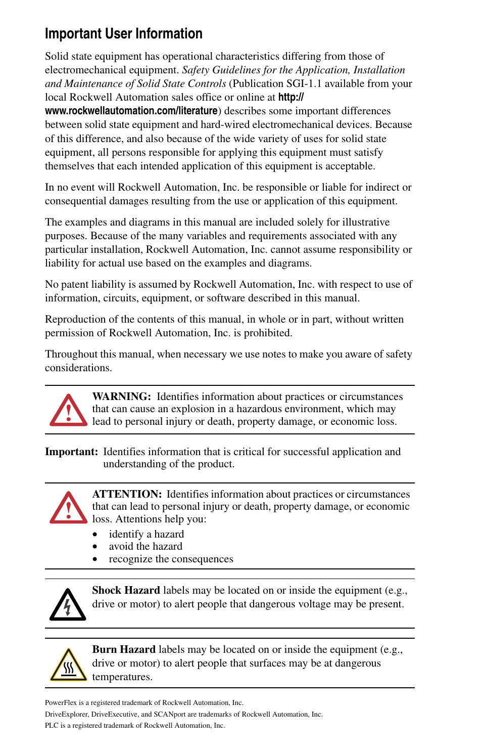 Important user information | Rockwell Automation 22A PowerFlex 4 User Manual FRN 6.xx User Manual | Page 2 / 108