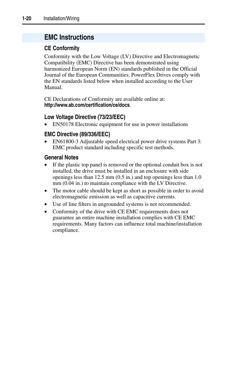 Emc instructions, Emc instructions -20 | Rockwell Automation 22A PowerFlex 4 User Manual FRN 6.xx User Manual | Page 30 / 108