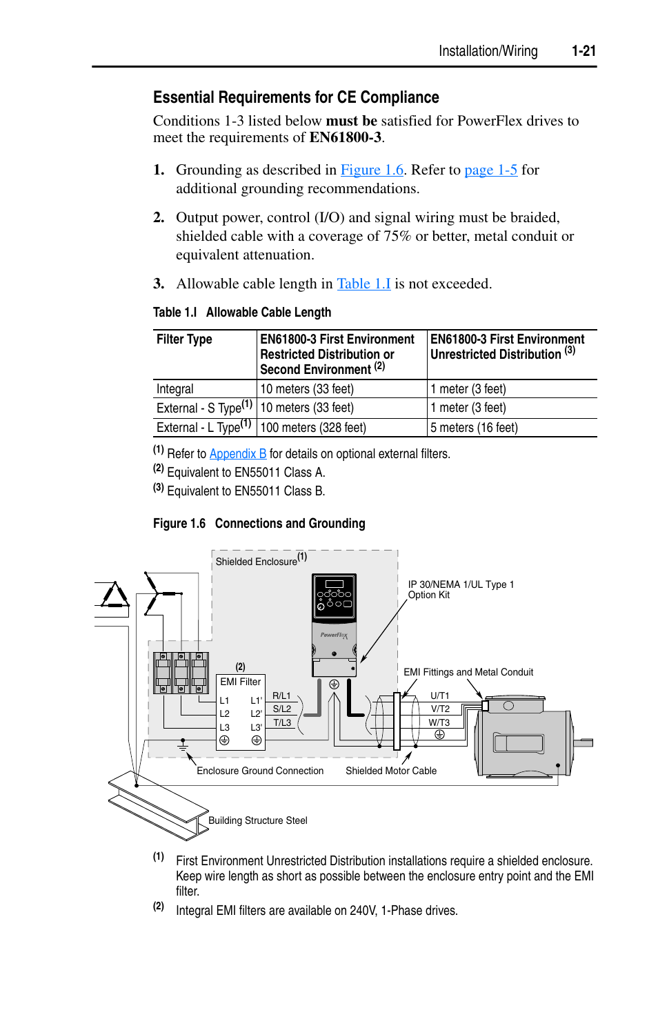 Essential requirements for ce compliance, Installation/wiring 1-21 | Rockwell Automation 22A PowerFlex 4 User Manual FRN 6.xx User Manual | Page 31 / 108