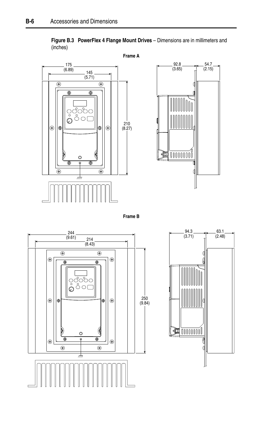 B-6 accessories and dimensions | Rockwell Automation 22A PowerFlex 4 User Manual FRN 6.xx User Manual | Page 82 / 108