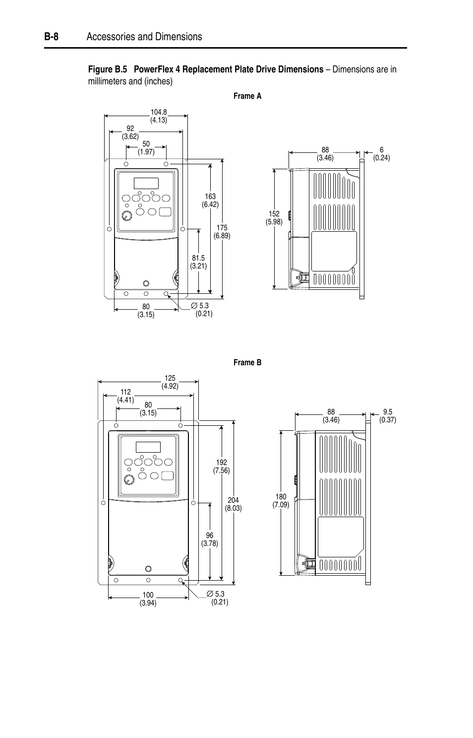 B-8 accessories and dimensions | Rockwell Automation 22A PowerFlex 4 User Manual FRN 6.xx User Manual | Page 84 / 108