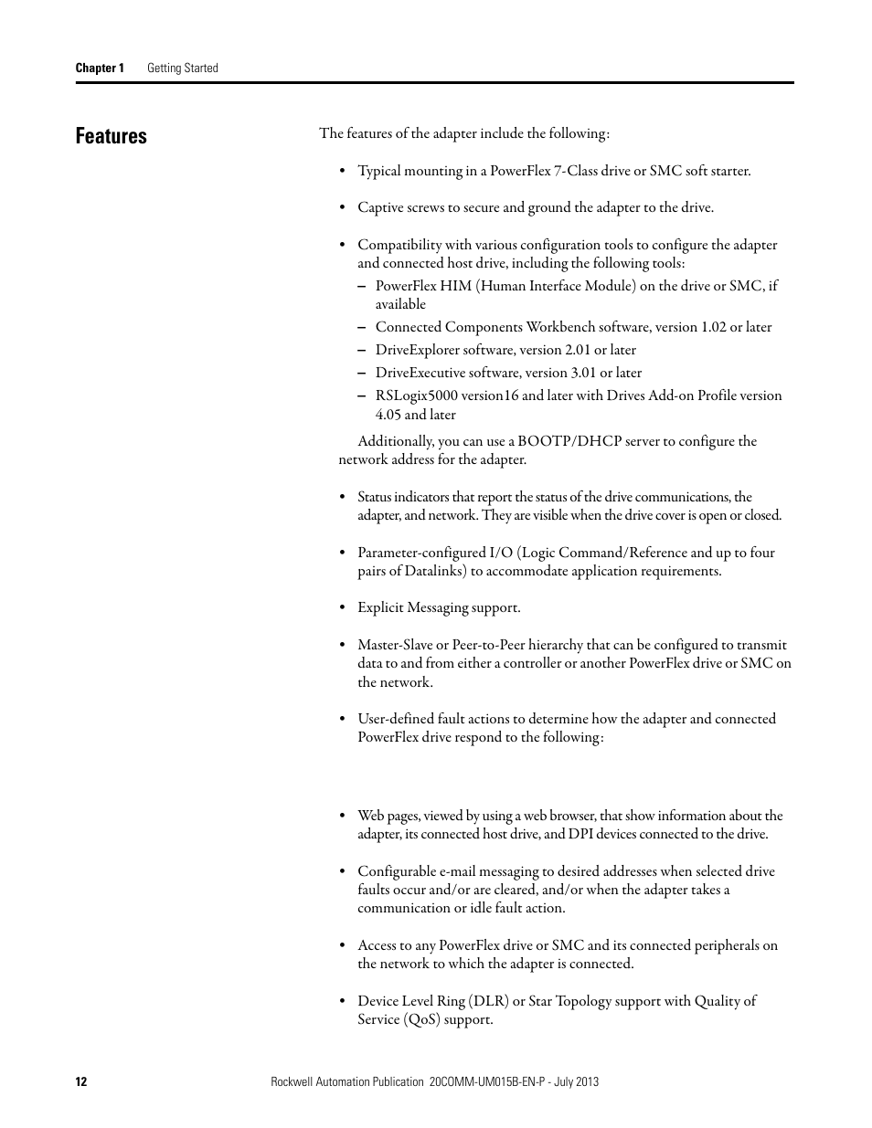 Features | Rockwell Automation 20-COMM-ER 20-COMM-ER Dual-Port EtherNet/IP Communication Adapter User Manual User Manual | Page 12 / 238