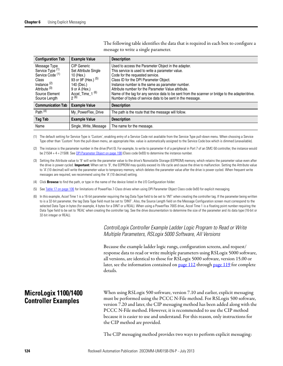 Micrologix 1100/1400 controller examples | Rockwell Automation 20-COMM-ER 20-COMM-ER Dual-Port EtherNet/IP Communication Adapter User Manual User Manual | Page 124 / 238