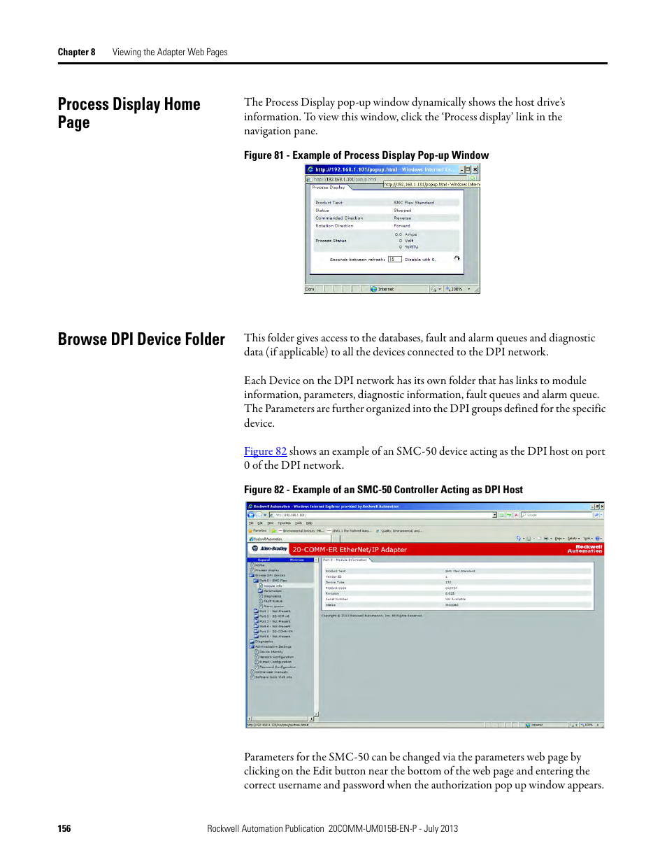 Browse dpi device folder, Figure 81, Process display home page | Rockwell Automation 20-COMM-ER 20-COMM-ER Dual-Port EtherNet/IP Communication Adapter User Manual User Manual | Page 156 / 238