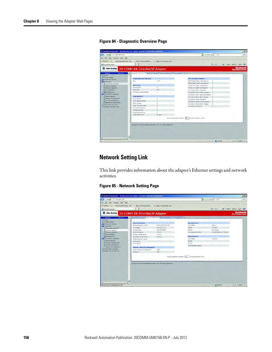 Network setting link | Rockwell Automation 20-COMM-ER 20-COMM-ER Dual-Port EtherNet/IP Communication Adapter User Manual User Manual | Page 158 / 238